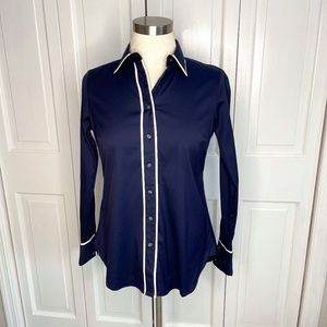 Ann Taylor Navy Piped Shirt Size 0P